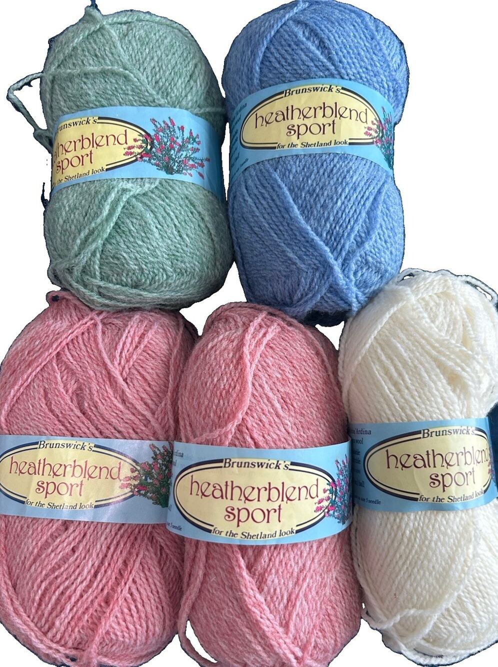 Vtg Mixed Lot 5 Skeins Brunswick Heatherblend Sport Yarn Heather Wool Acrylic